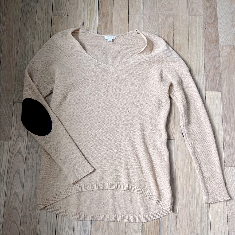 Gap Circle-Hem Elbow-Patch Sweater In Cashew Crun… - image 1